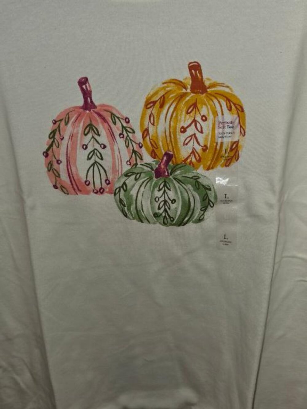 Kim Rogers 3/4-Sleeve Pumpkin Graphic Knit Top 100% Cotton - Picture 2 of 4